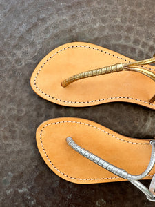 Metallic Leather T-Strap Sandal