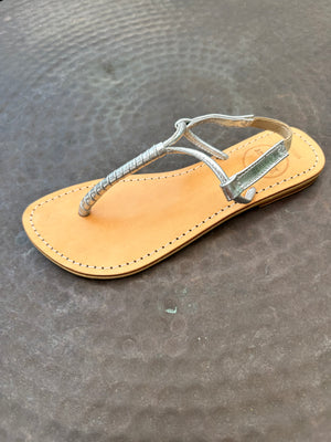 Metallic Leather T-Strap Sandal