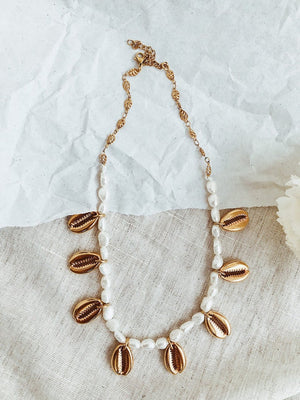 Gold Cowrie and Pearl Necklace