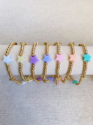 Gold Bead Bracelet with Pastel Stars