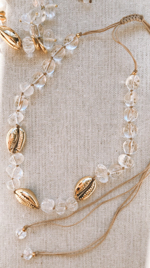 Gold Shell and Quartz Necklace