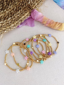 Gold Bead Bracelet with Pastel Stars